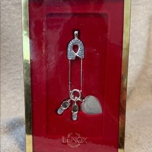 Lenox Silver Safety Pin Pendant with Heart and Shoe Charms